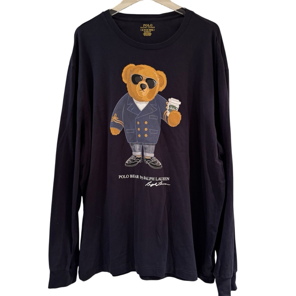 Polo Ralph Lauren Polo Bear with Coffee Cup  Long S
T-Shirt Blue Men Size XL